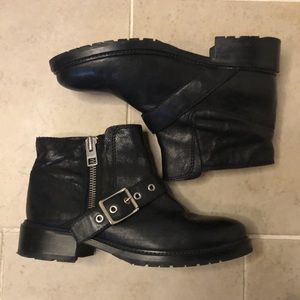 All Saints Kawai Jules Black Leather Moto Ankle Boots (Size 39)